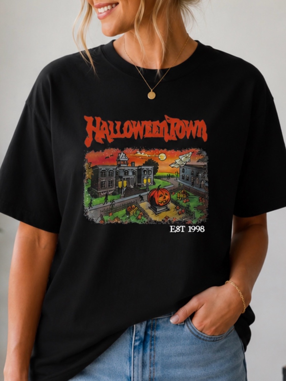 Gildan Black HalloweenTown Graphic Tee with Orange Pumpkin Art